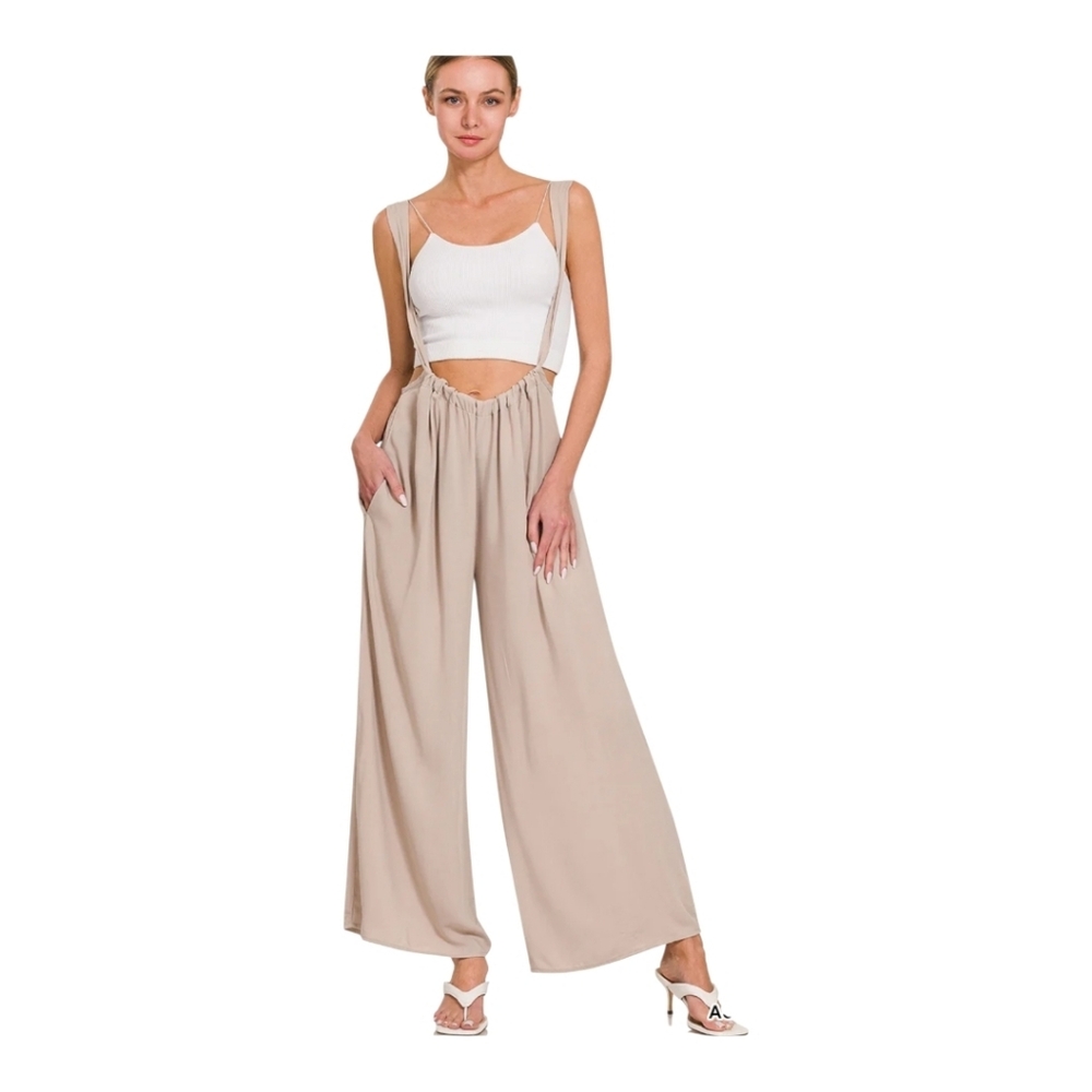 Zenana Ash Mocha Suspender Jumpsuit – Tie Back & Pockets Chic